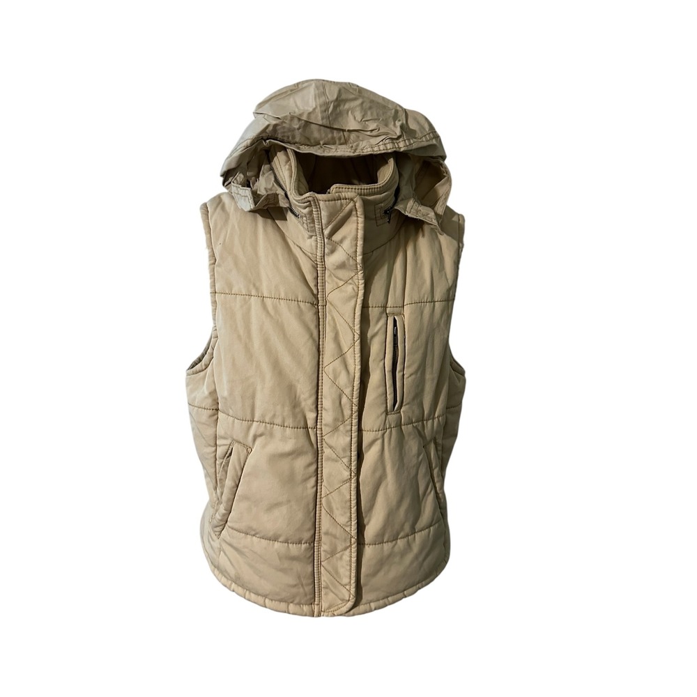 Vintage Ralph Lauren Polo Jeans Co Tan Khaki Quilted Puffer Vest with Hood S